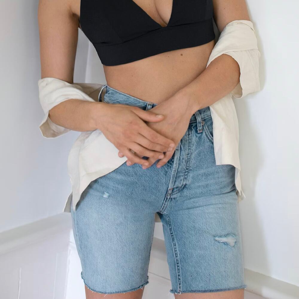 Everlane Distressed The Cheeky Long Denim Short